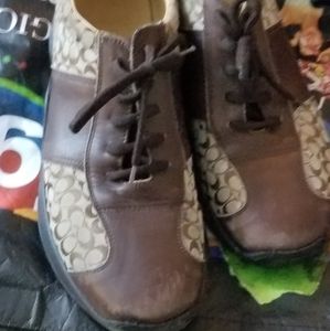 Mens coach leather sneakers brown tan logo